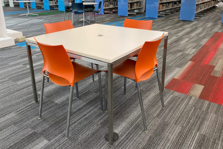 skware - study table with built in power, michigan city public library