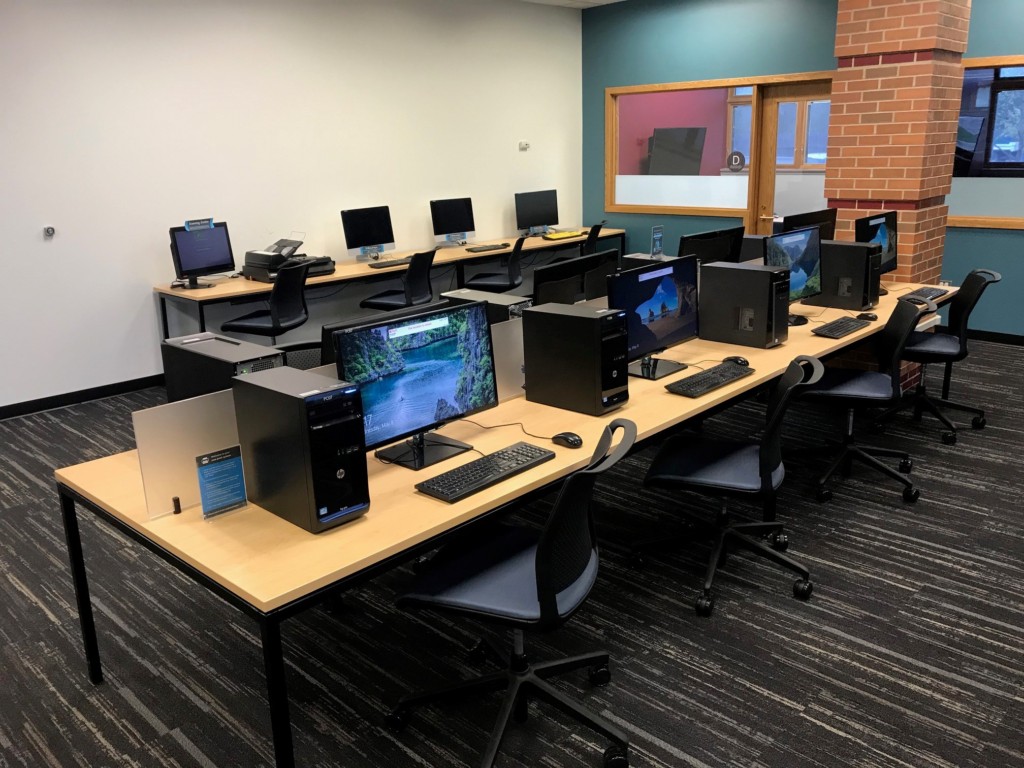 Skware Computer Tables - black powder coated base and privacy panel