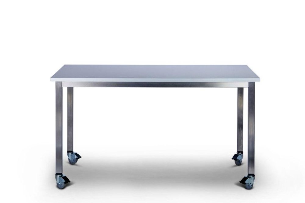 Maker Table - solid surface, stainless base, with casters