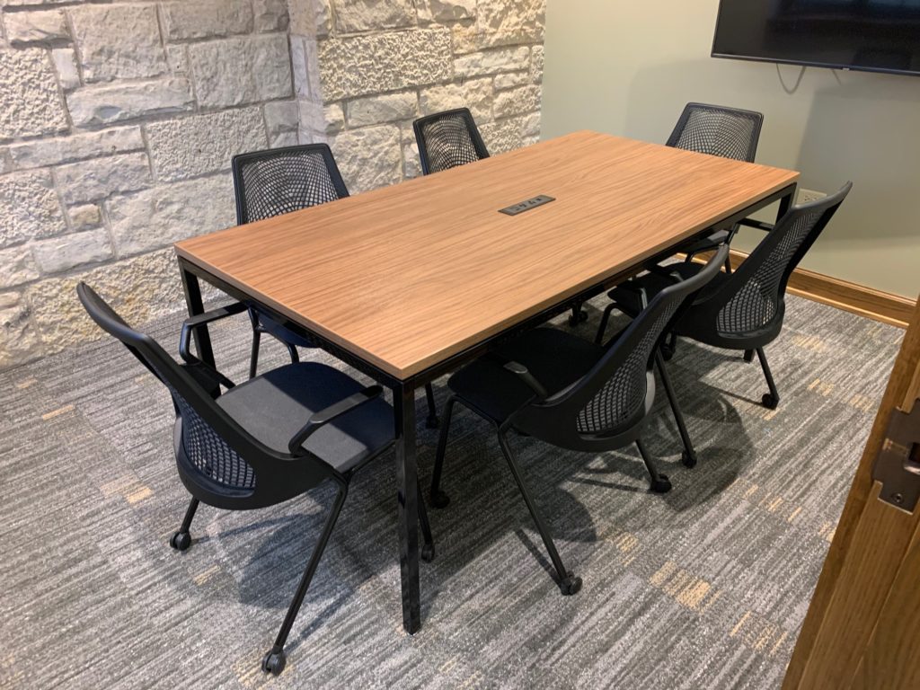 skware - conference table with built in power, black powder coated base