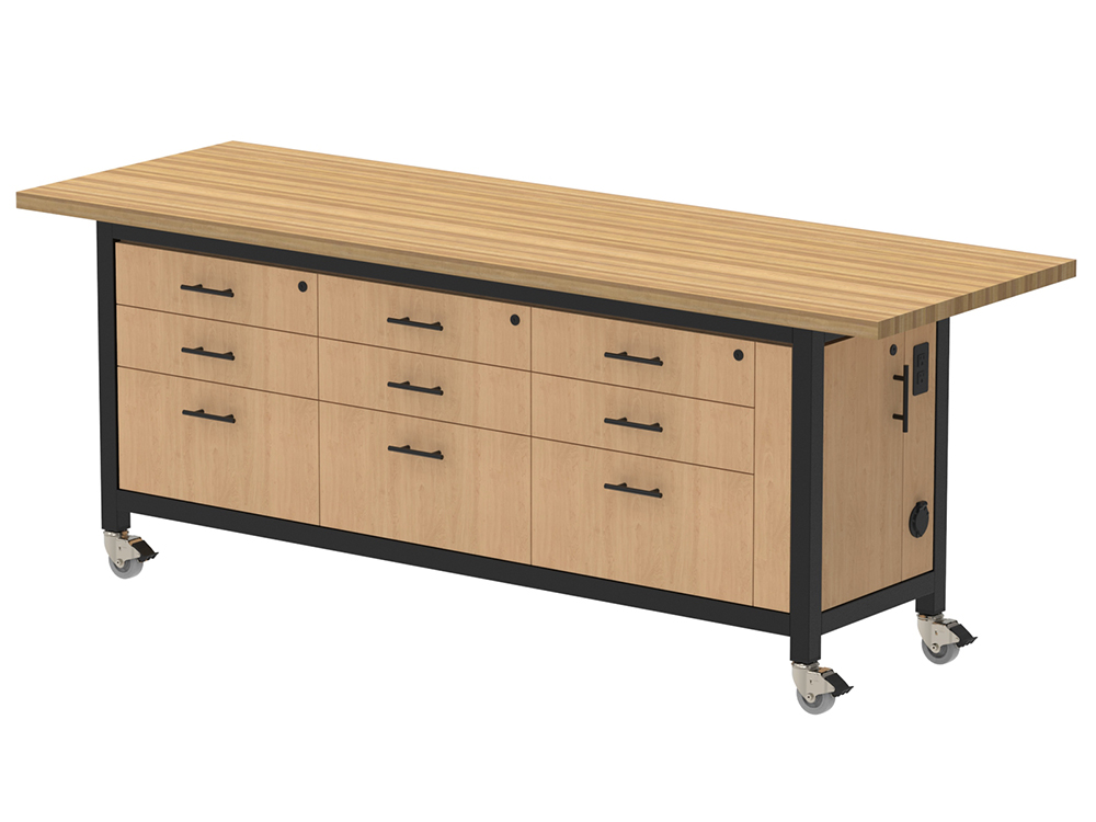 Maker Demonstration Table 96X32X36 - All Drawers Rendering