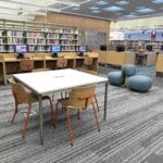 skware tables with in-surface power & wire-management leg, paramount public library